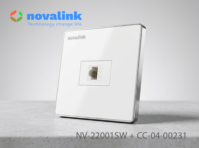 Ổ cắm mạng LAN Cat6 âm tường 1 cổng hình vuông Novalink chính hãng