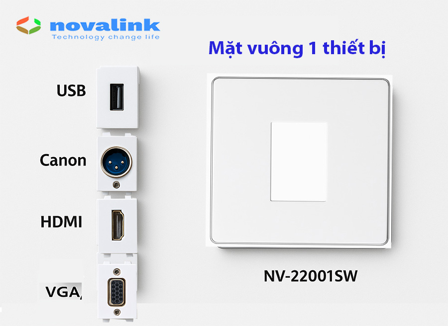 Mặt vuông 1 cổng lắp mạng, HDMI, USB, Audio Novalink NV-22001SW