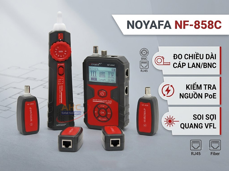 M&aacute;y test mạng đa năng Noyafa NF-858C đo chiều d&agrave;i, kiểm tra PoE v&agrave; soi quang VFL