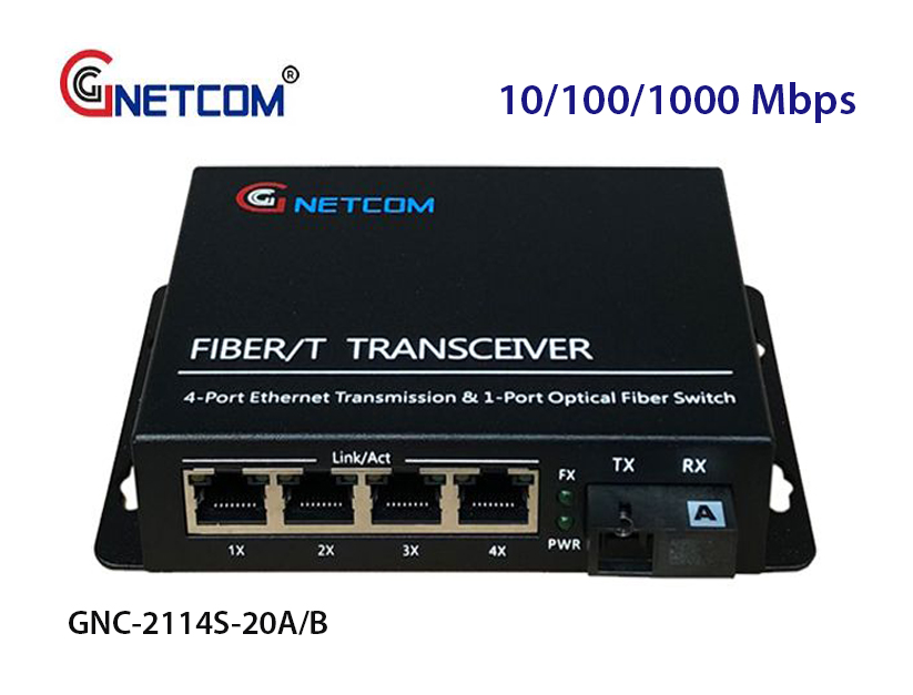 Converter quang Gnetcom 4 cổng mạng RJ45 10/100/1000M | PN: GNC-2114S-20A/B