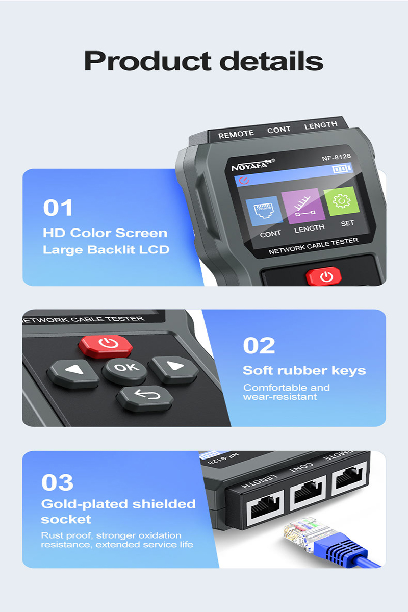 Máy test cáp mạng đo chiều dài dây, kiểm tra RJ45 CAT5 CAT6 - NOYAFA NF-8128