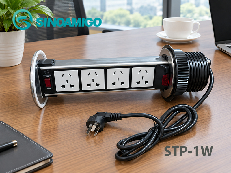 Hộp ổ điện âm bàn bếp nâng hạ Sinoamigo STP-1W màu trắng ngà