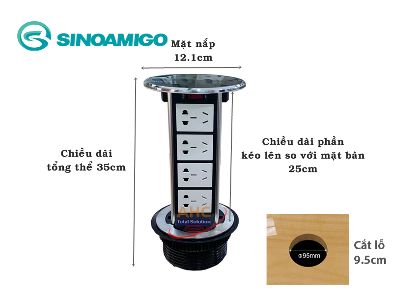 Hộp điện âm bàn đảo bếp Sinoamigo STP-1RB-4, tích hợp 4 ổ cắm 5 chấu