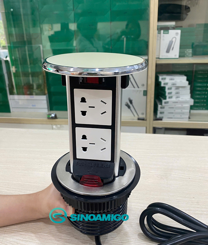 Ổ điện âm bàn đảo nâng hạ cơ Sinoamigo STP-1RW-2 tích hợp 2 ổ cắm điện hỗn hợp