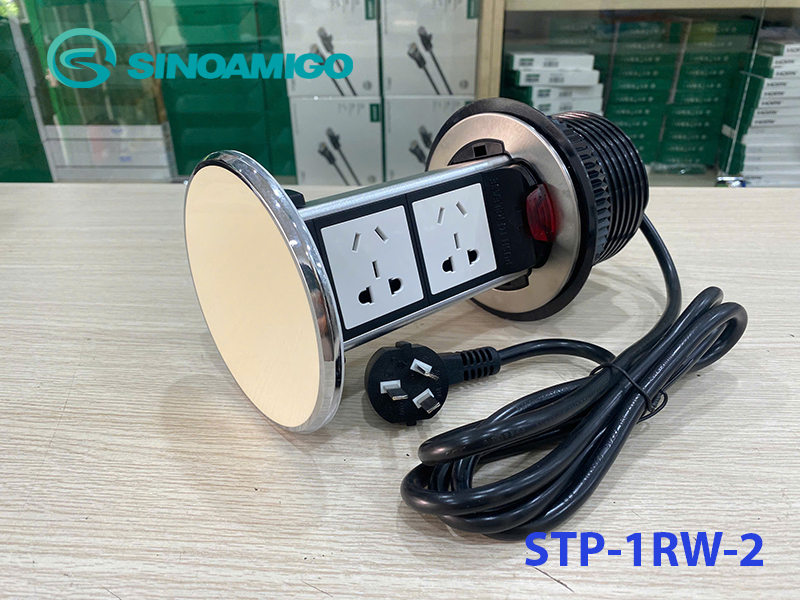 Ổ điện âm bàn đảo nâng hạ cơ Sinoamigo STP-1RW-2 tích hợp 2 ổ cắm điện hỗn hợp