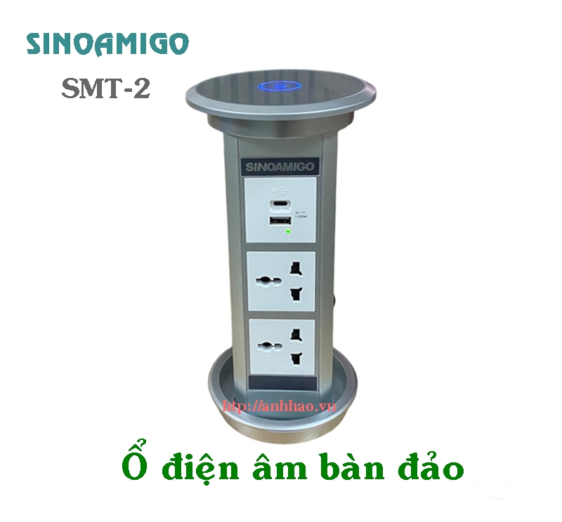 Hộp âm bàn cao cấp Sinoamigo SMT-2 mở nắp cảm ứng, sạc điện thoại không dây