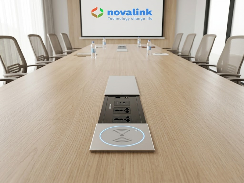Ổ điện &acirc;m b&agrave;n nắp trượt Novalink ST-W - T&iacute;ch hợp sạc kh&ocirc;ng d&acirc;y, HDMI, LAN cao cấp