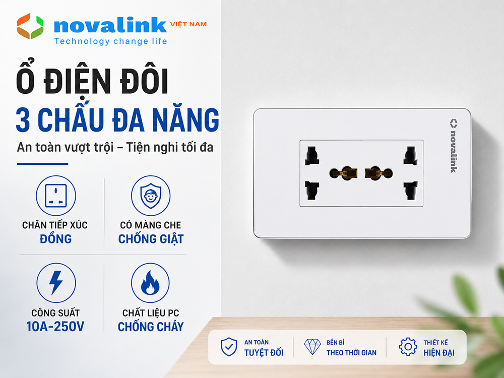 Ổ điện 3 chấu đa năng P13 Sinoamogo lắp âm tường phù hợp mọi loại phích cắm