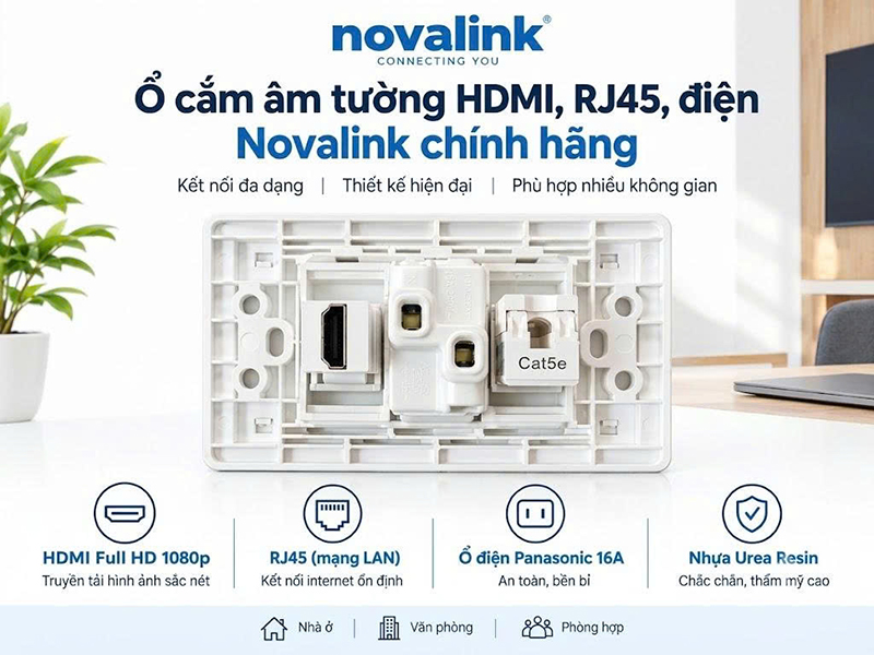 Ổ cắm âm tường HDMI, RJ45, điện Novalink chính hãng
