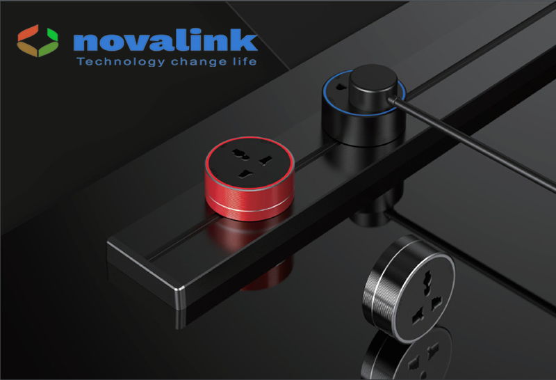 Hệ thống ổ điện ray trượt thông minh Novalink KZ02-04B màu đen, dài 60cm