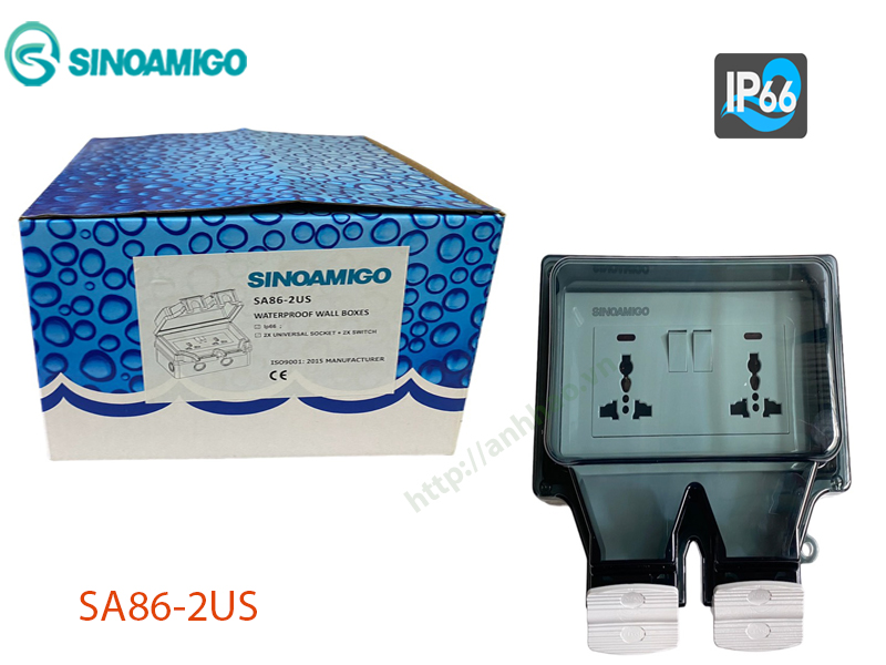 Ổ điện chống nước âm tường SA86-2US Sinoamigo chính hãng