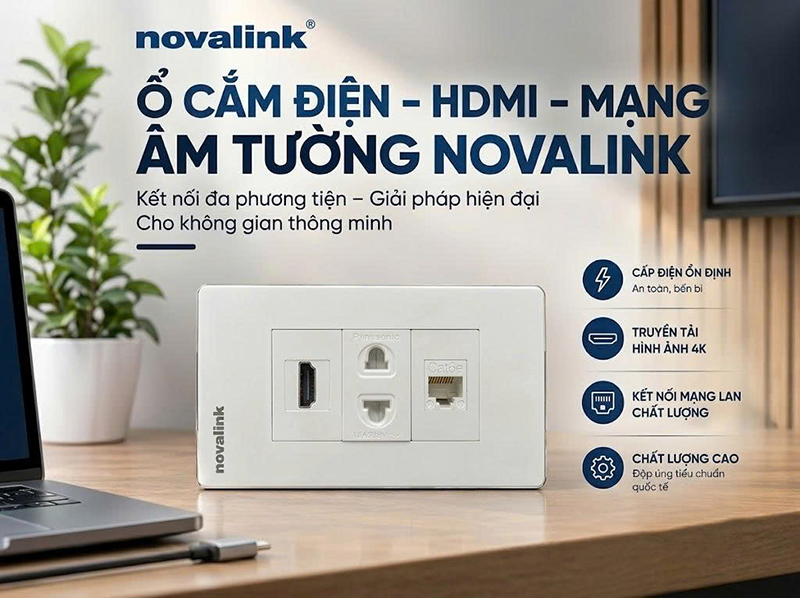 Ổ cắm âm tường HDMI, RJ45, điện Novalink chính hãng