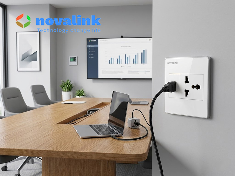 Ổ cắm điện 3 chấu đa năng v&agrave; HDMI &acirc;m tường Novalink ch&iacute;nh h&atilde;ng
