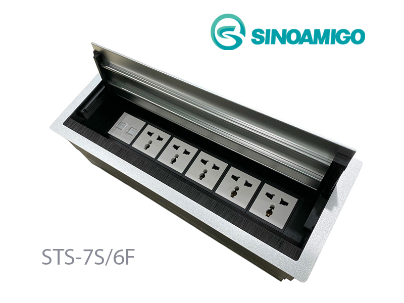 Hộp điện &acirc;m b&agrave;n họp mở quay 2 chiều, t&ugrave;y chỉnh module điện mạng HDMI USB - Sinoamigo STS-7S/6F