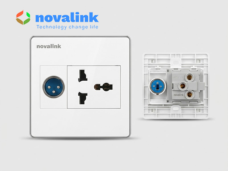 Ổ cắm micro Canon XLR &acirc;m tường k&egrave;m ổ điện đa năng d&ugrave;ng cho ph&ograve;ng họp v&agrave; s&acirc;n khấu