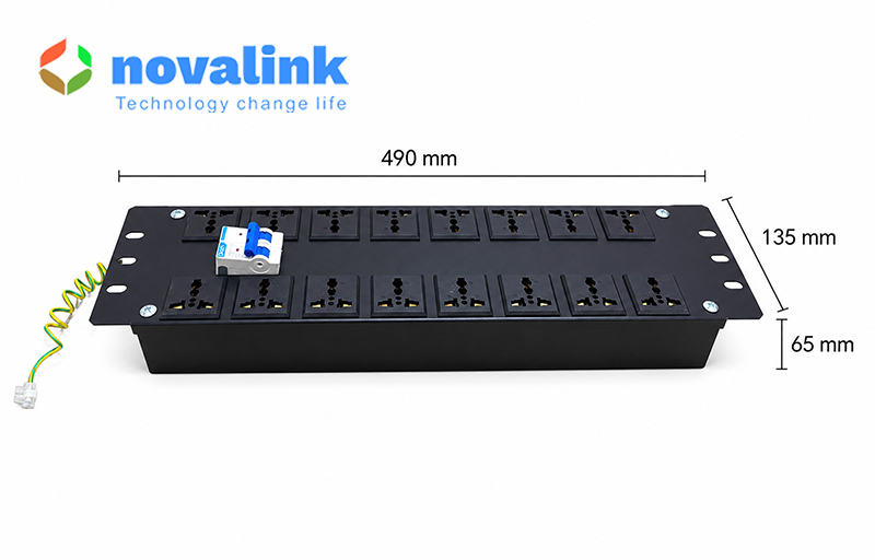 Thanh nguồn PDU lắp ngang 16 ổ cắm đa năng c&oacute; tai bắt tủ rack