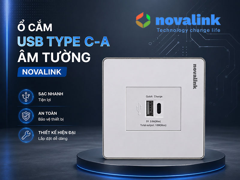 Sinoamigo P21-QC1: Ổ Cắm Sạc USB Type C &Acirc;m Tường H&igrave;nh Vu&ocirc;ng - T&iacute;ch Hợp C&ocirc;ng Nghệ Sạc Nhanh QC