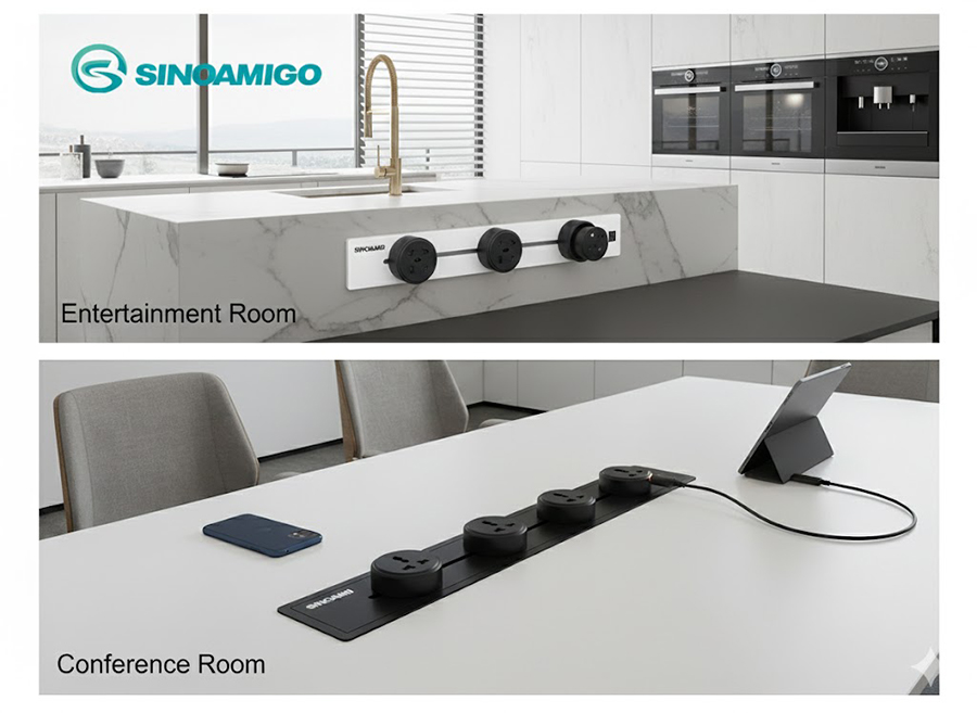 Ổ cắm thanh ray trượt âm bàn phòng họp tích hợp Điện HDMI LAN - Sinoamigo SPT-1AS-50-K