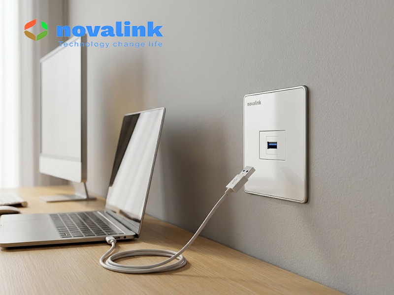 Ổ cắm USB 3.0 âm tường vuông - đầu nối USB gắn tường cho bàn làm việc Novalink