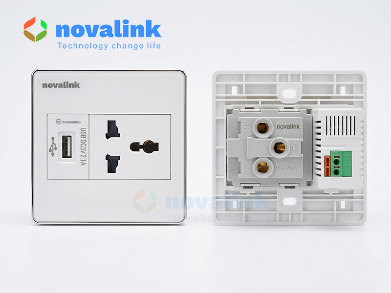 Ổ điện vuông âm tường kèm cổng USB 5V-2.1A sạc điện thoại