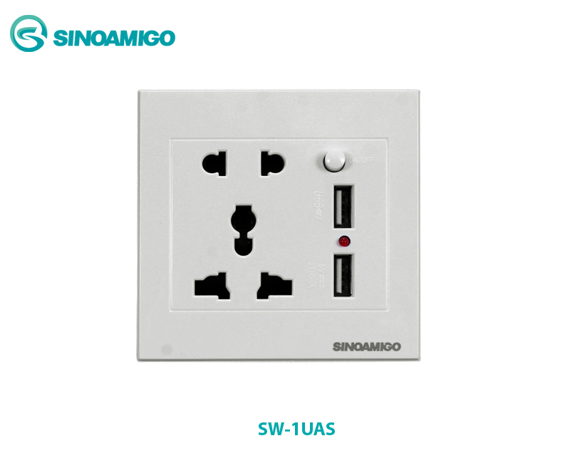 Ổ điện 5 chấu kèm ổ sạc USB âm tường Sinoamigo SW-1UAS chính hãng