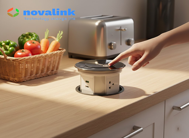Ổ cắm âm bàn đảo thông minh Novalink WTWF-B - Tích hợp sạc không dây, chống nước IP65