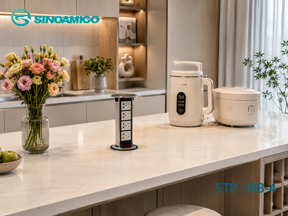 Hộp điện âm bàn đảo bếp Sinoamigo STP-1RB-4, tích hợp 4 ổ cắm 5 chấu