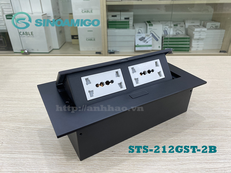 Ổ điện âm bàn họp Sinoamigo STS-212GST-2B. Tích hợp 4 ổ cắm 3 chấu đa năng