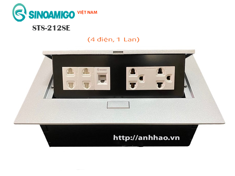 Ổ điện âm bàn văn phòng Sinoamigo STS-212SE (gồm 4 ổ điện, 1 ổ mạng) - Hàng nhập khẩu chính hãng