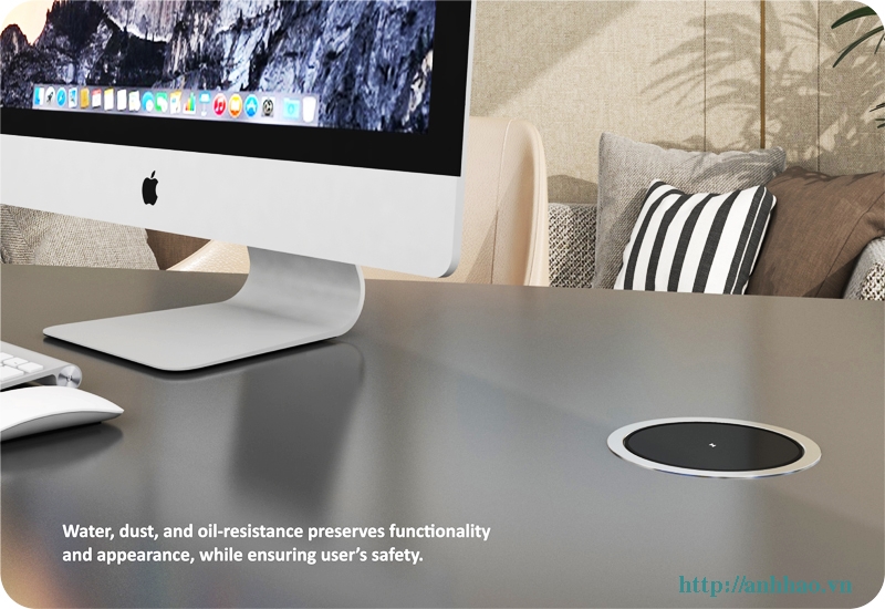 Ổ cắm âm bàn đảo bếp nâng hạ, tích hợp sạc không dây, loa bluetooth Sinoamigo STP-2AB/Pub+Qi