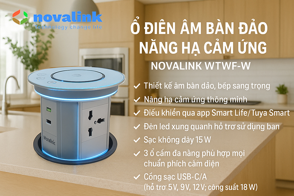 Ổ điện âm bàn đảo thông minh WTWF-W - Sạc nhanh, chống nước, điều khiển từ xa