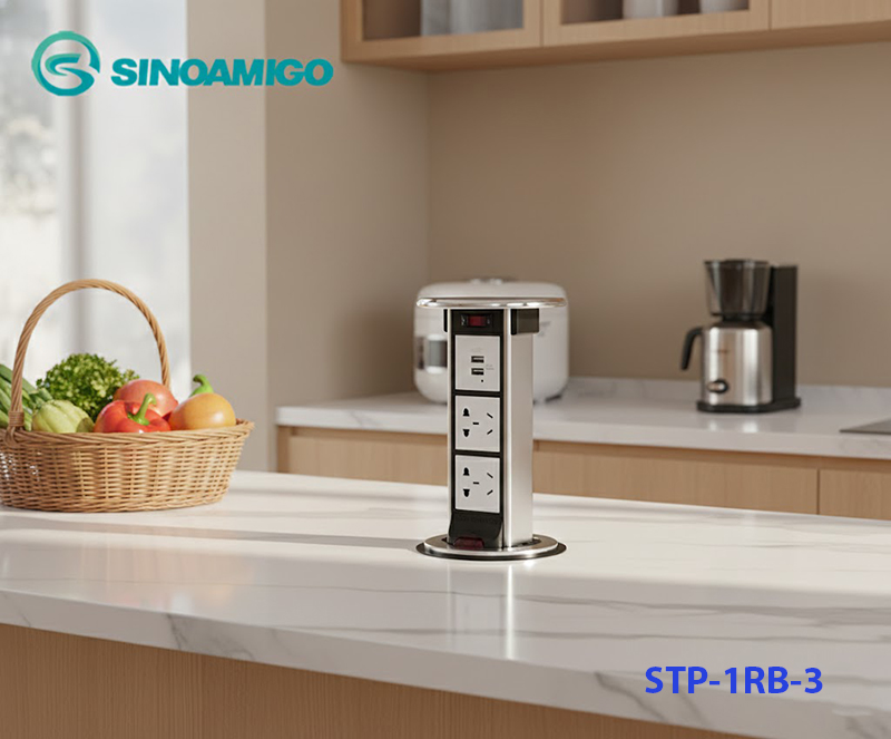Ổ điện &acirc;m b&agrave;n đảo bếp Sinoamigo STP-1RB-3 | Trụ k&eacute;o tiện dụng, c&oacute; USB sạc nhanh