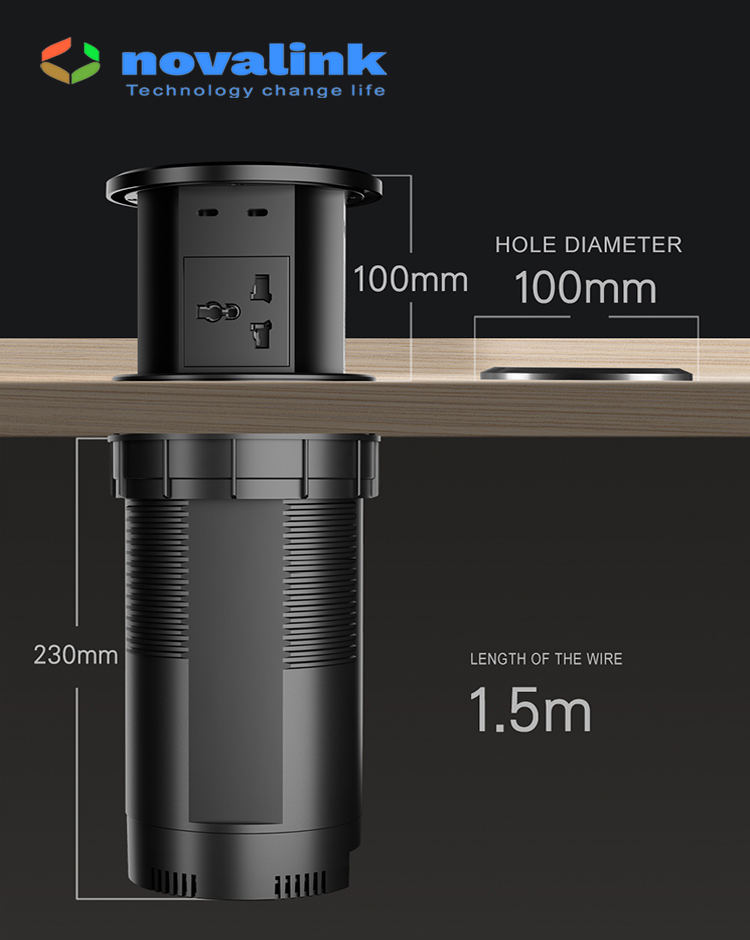 Ổ điện âm bàn đảo bếp có sạc không dây 15W, USB-C - Novalink KA-01