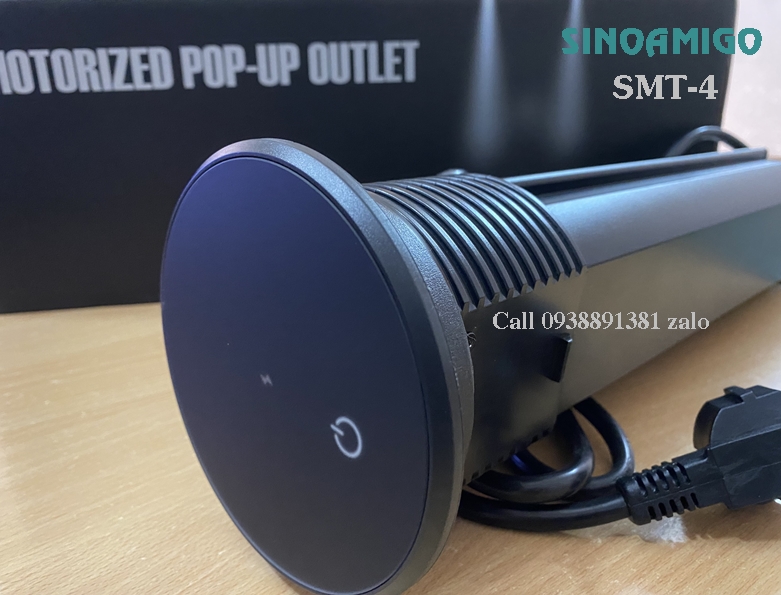 Ổ điện âm bàn đảo bếp Sinoamigo SMT-4B (đen): nâng hạ cảm ứng Touch Smart, sạc không dây 15W, chống nước IP54