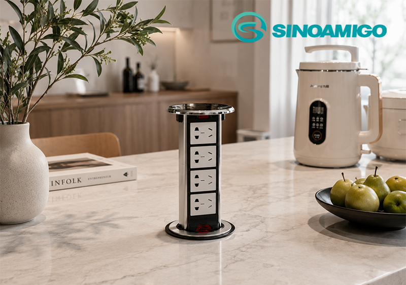 Hộp điện âm bàn đảo bếp Sinoamigo STP-1RB-4, tích hợp 4 ổ cắm 5 chấu