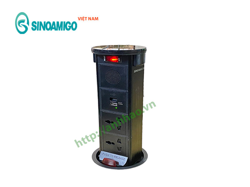 Ổ cắm điện âm bàn đảo bếp Sinoamigo STP-2AB/ 2Pub+Qi, có loa bluetooth, sạc không dây