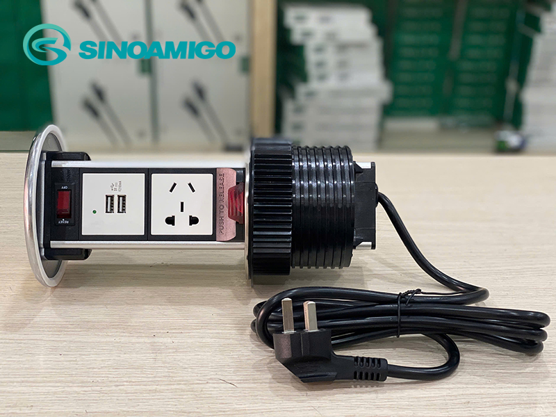 Ổ điện âm bàn đảo nâng hạ cơ Sinoamigo STP-1RW-2 có ổ cắm điện và sạc USB