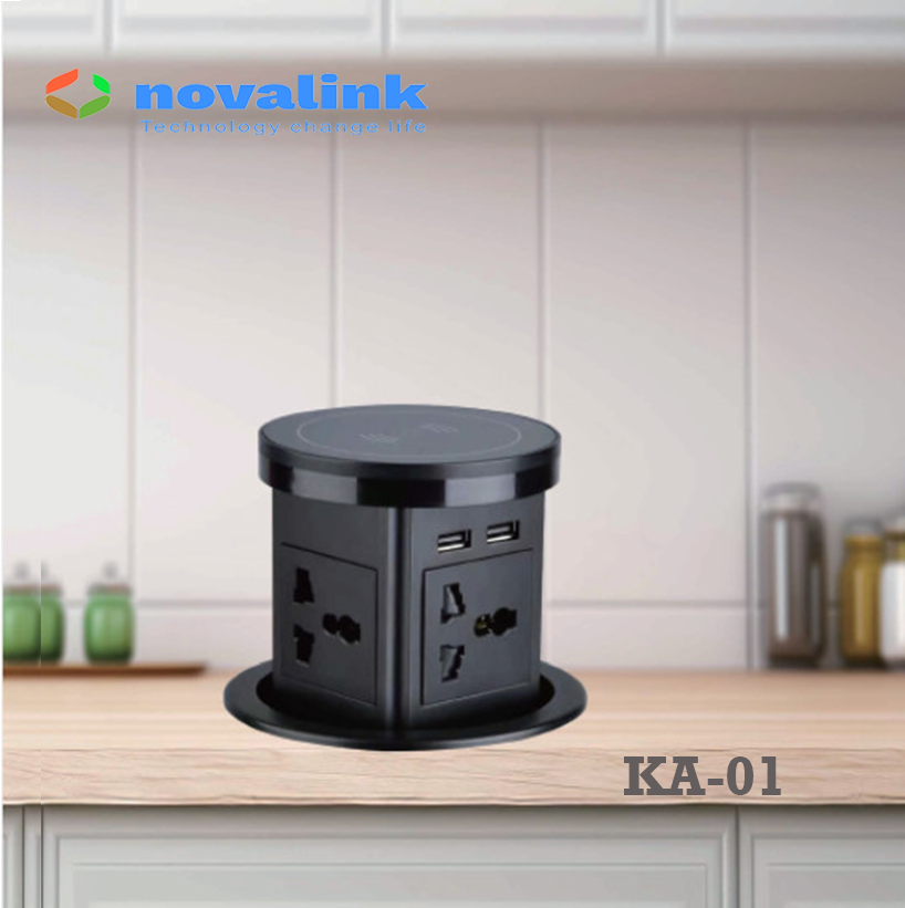 Ổ điện âm bàn đảo bếp có sạc không dây 15W, USB-C - Novalink KA-01