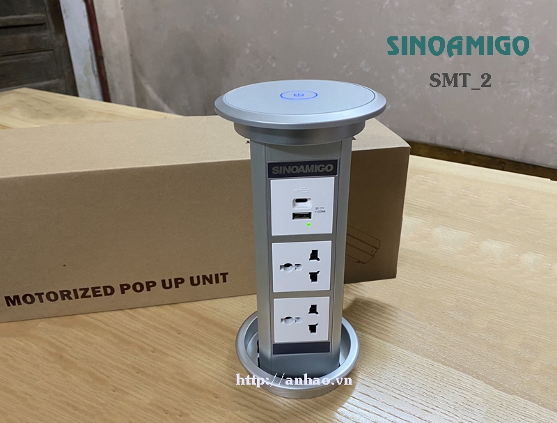 Hộp âm bàn cao cấp Sinoamigo SMT-2 mở nắp cảm ứng, sạc điện thoại không dây