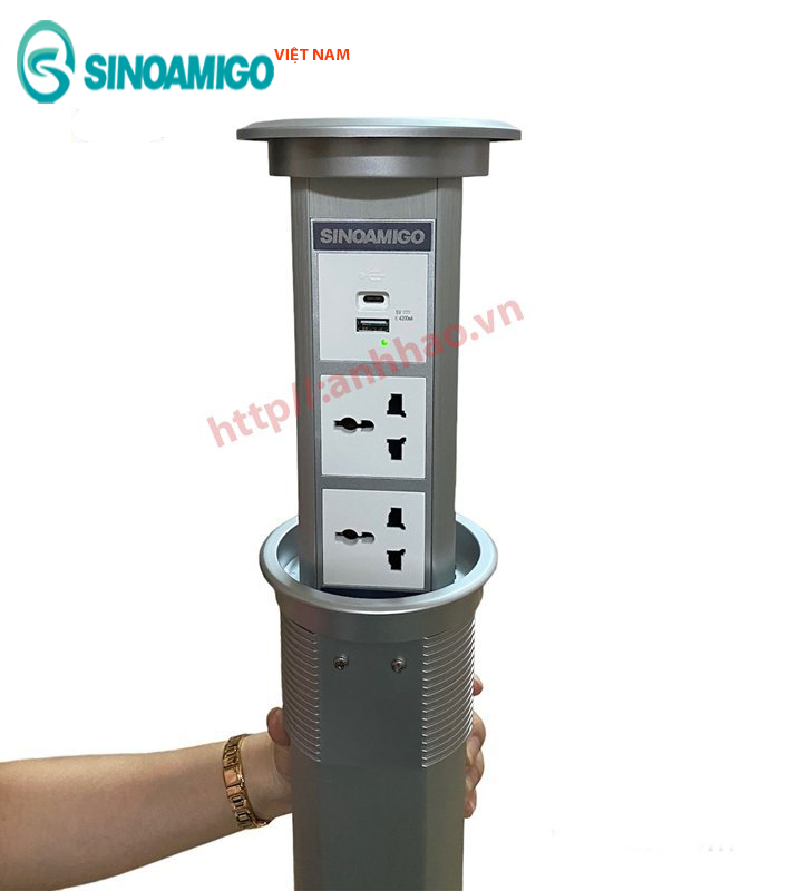 Hộp âm bàn cao cấp Sinoamigo SMT-2 mở nắp cảm ứng, sạc điện thoại không dây