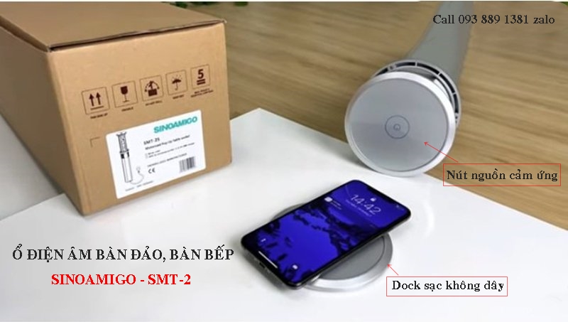 Hộp âm bàn cao cấp Sinoamigo SMT-2 mở nắp cảm ứng, sạc điện thoại không dây