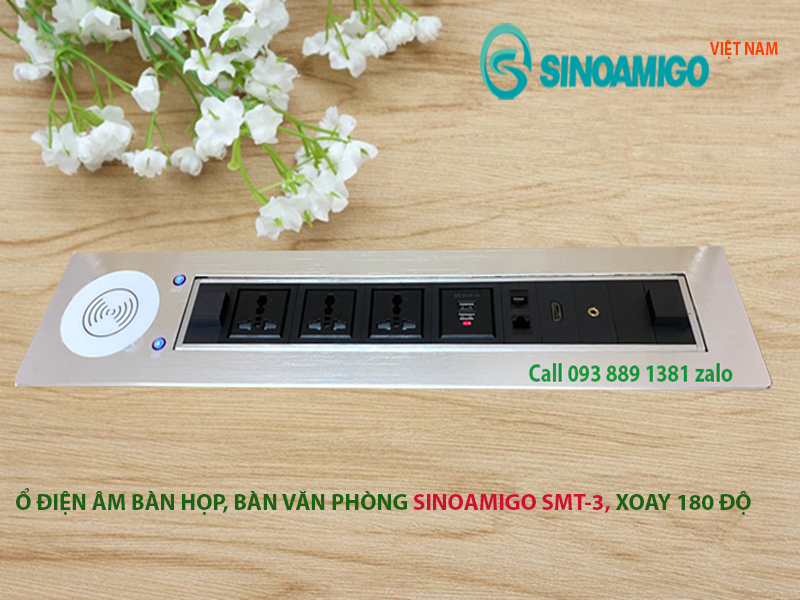 Ổ điện âm bàn Sinoamigo SMT-3 mở nắp bằng nút cảm ứng tự động