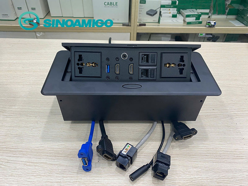 Ổ điện âm bàn họp đa năng màu đen có HDMI, USB, Lan - Sinoamigo STS-201GST-B