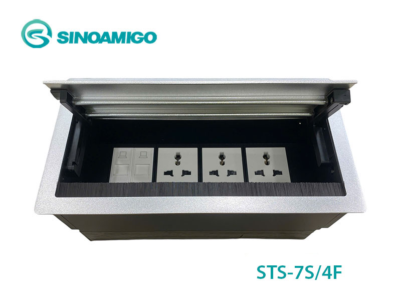Hộp ổ cắm âm bàn đa năng Sinoamigo STS-7S/4F | Nắp mở quay hai chiều, tích hợp điện, mạng, hdmi, usb