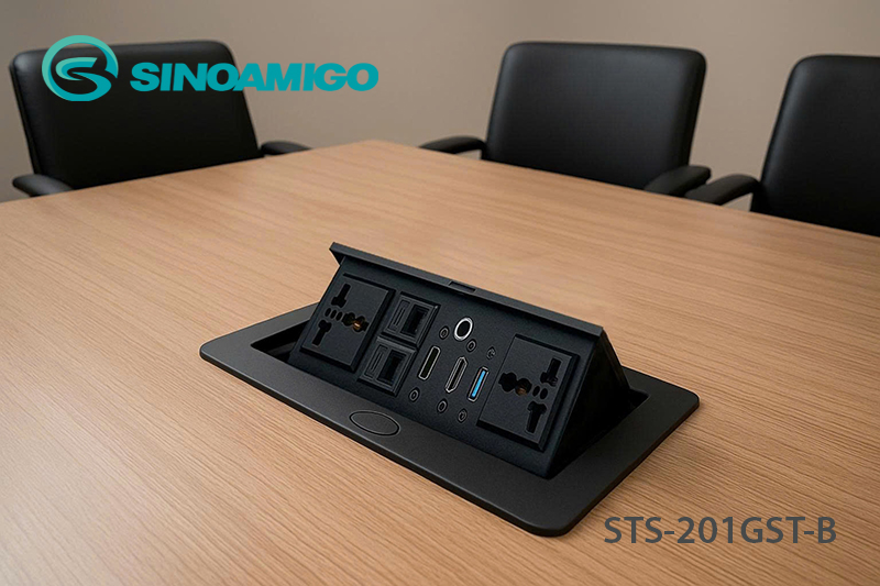 Ổ điện âm bàn họp đa năng màu đen có HDMI, USB, Lan - Sinoamigo STS-201GST-B