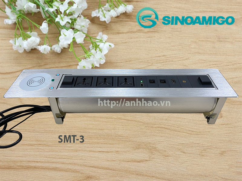 Ổ điện âm bàn Sinoamigo SMT-3 mở nắp bằng nút cảm ứng tự động