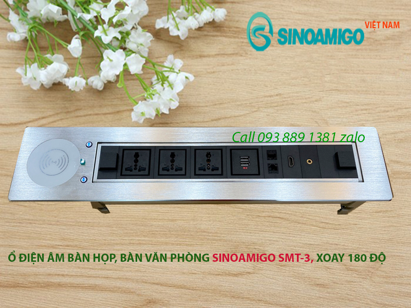 Ổ điện âm bàn Sinoamigo SMT-3 mở nắp bằng nút cảm ứng tự động