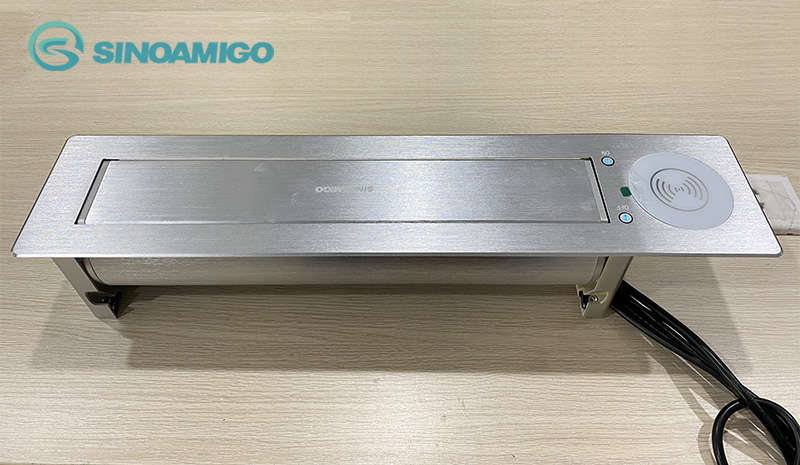 Ổ điện âm bàn họp đa năng Sinoamigo SMT-3 xoay 180 độ, có sạc không dây cho văn phòng