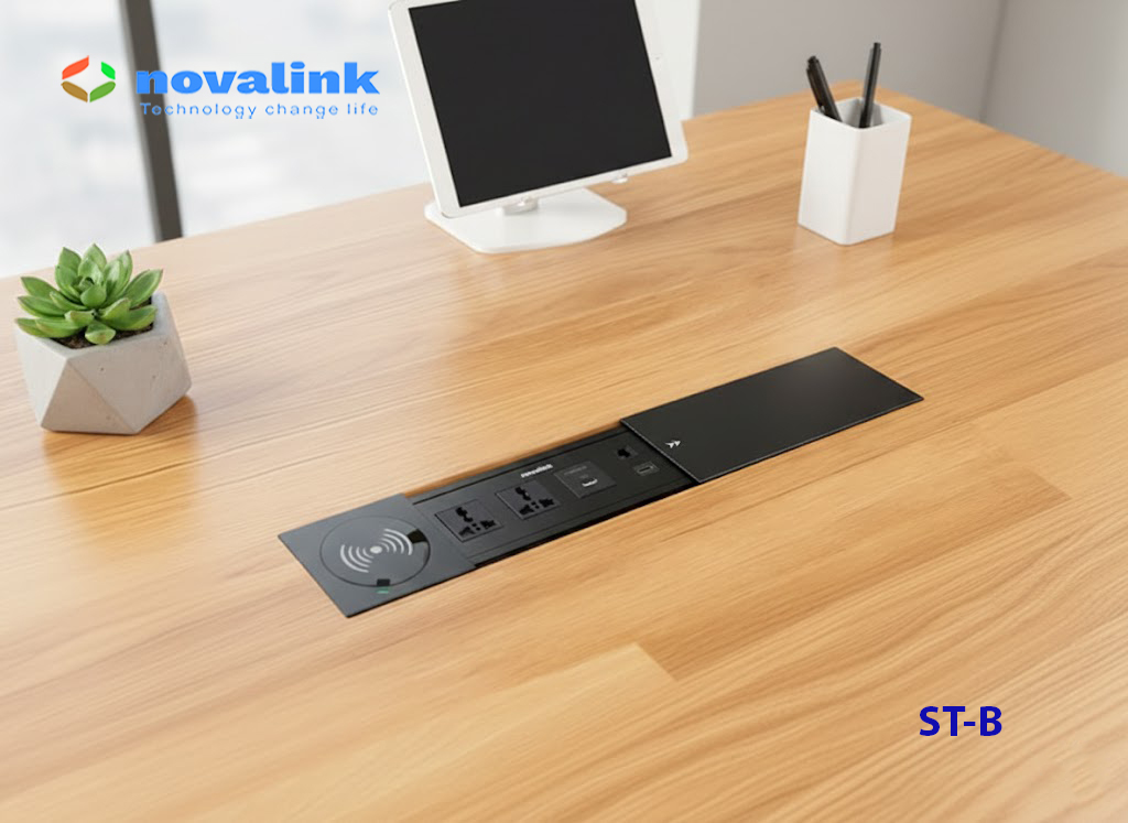 Ổ điện &acirc;m b&agrave;n nắp trượt t&iacute;ch hợp sạc kh&ocirc;ng d&acirc;y, HDMI, USB, mạng Novalink ST-B