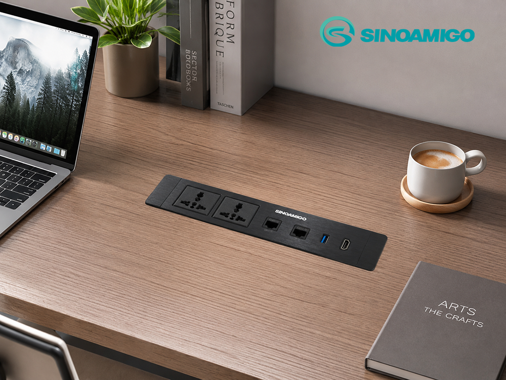 Hộp ổ cắm &acirc;m b&agrave;n Sinoamigo STS-ST60S-3F5G, t&iacute;ch hợp 3 ổ điện đa năng, 2 Lan cat6, 1 HDMI, 1 USB 3.0